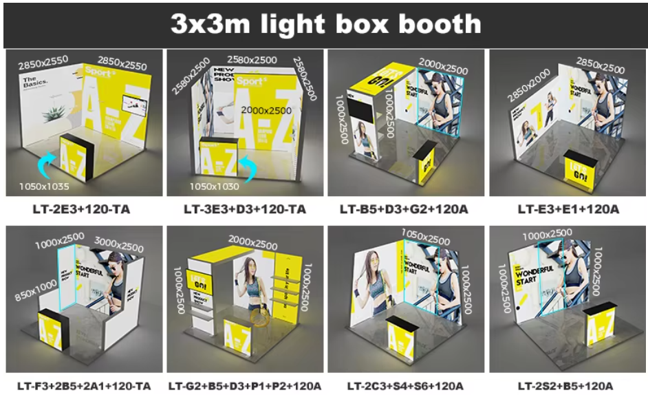 10x10ft (3x3m) SEG Fabric Light Box Booth with Reception Counter - Trade show 10x10ft inline booth 3