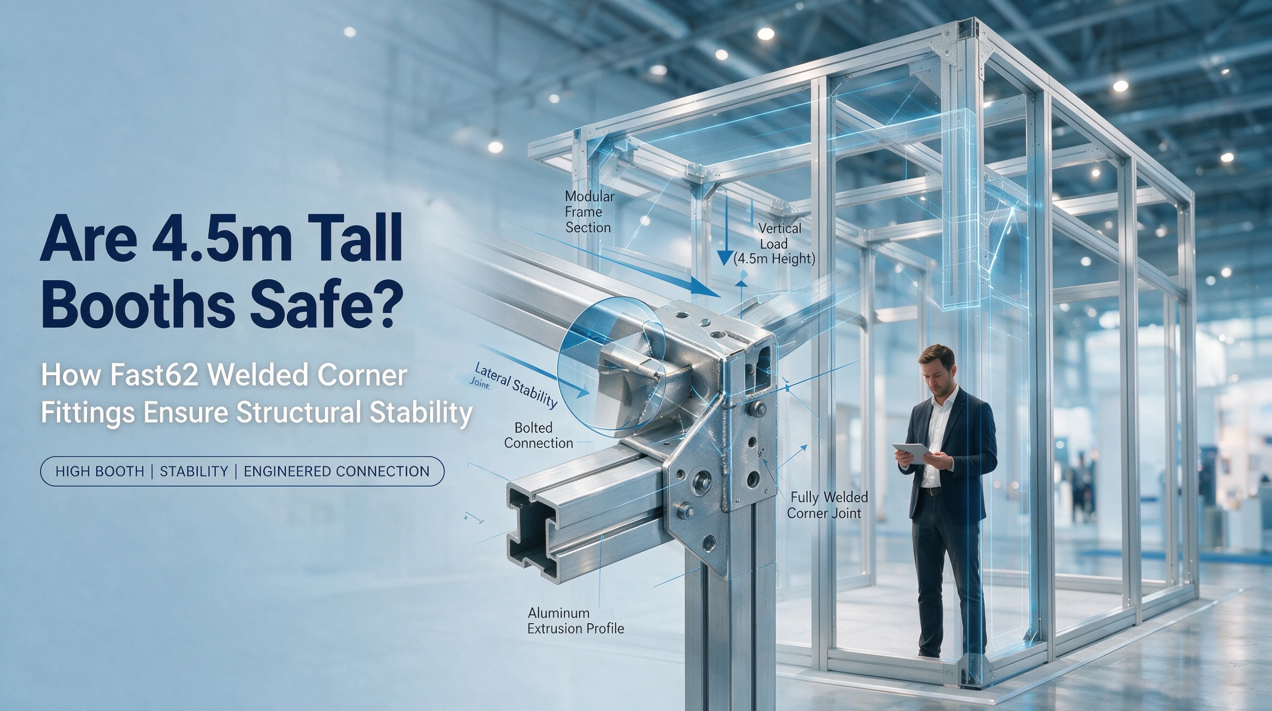 Is a 4.5-meter ultra-high exhibition platform safe? How does the Fast62 welded corner fitting structure ensure stability?